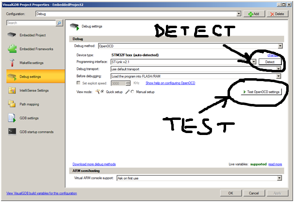 VisualGDB Debug Settings